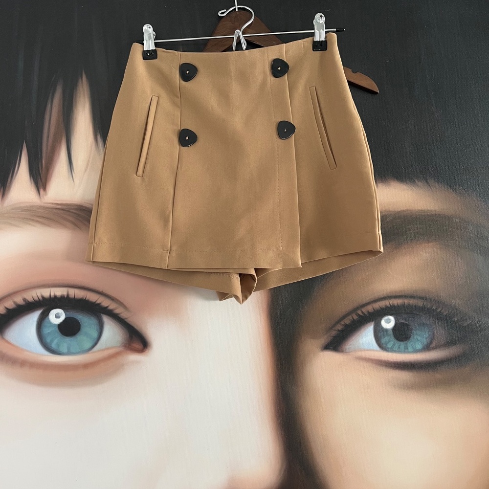Cognac button front skort - Picture 5 of 5